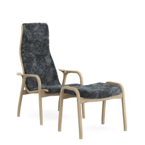 Swedese Lamino Lænestol - Eg Fåreskind - Inkl. Skammel - Charcoal / Naturlak