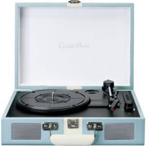 Lenco TT-110 Pladespiller med Retro kuffert (BT/RCA/3,5mm) Blå/Hvid