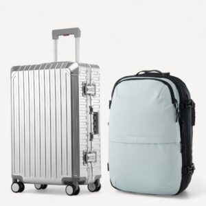 Signatur Bundle Vacuum Rygsæk + Alu Kabinekuffert - Sølv / Lyseblå